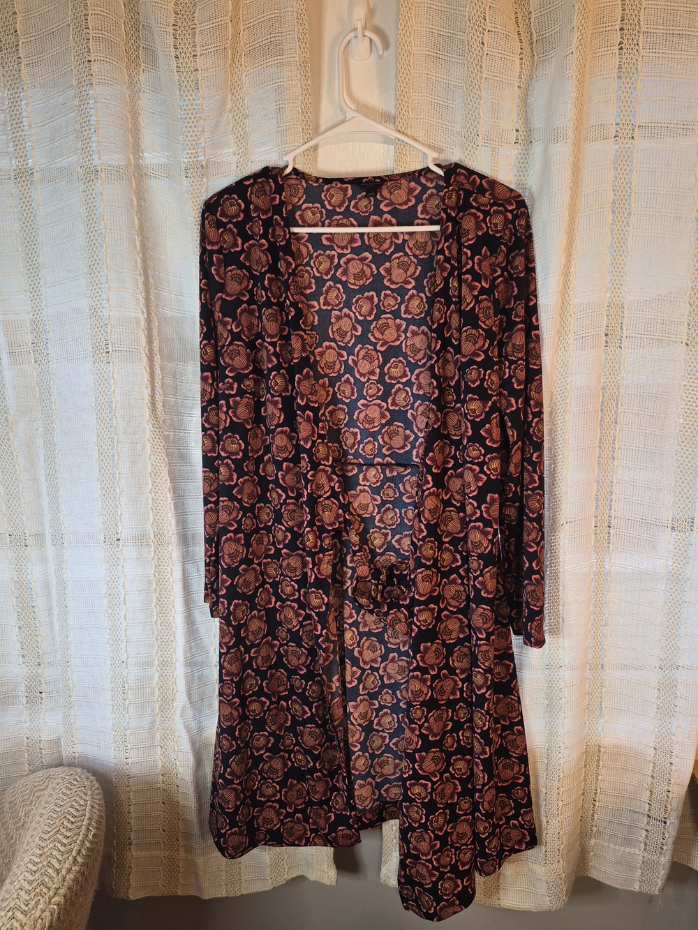 Ann Taylor Black Long-Sleeve Floral Wrap Dress Size 14p